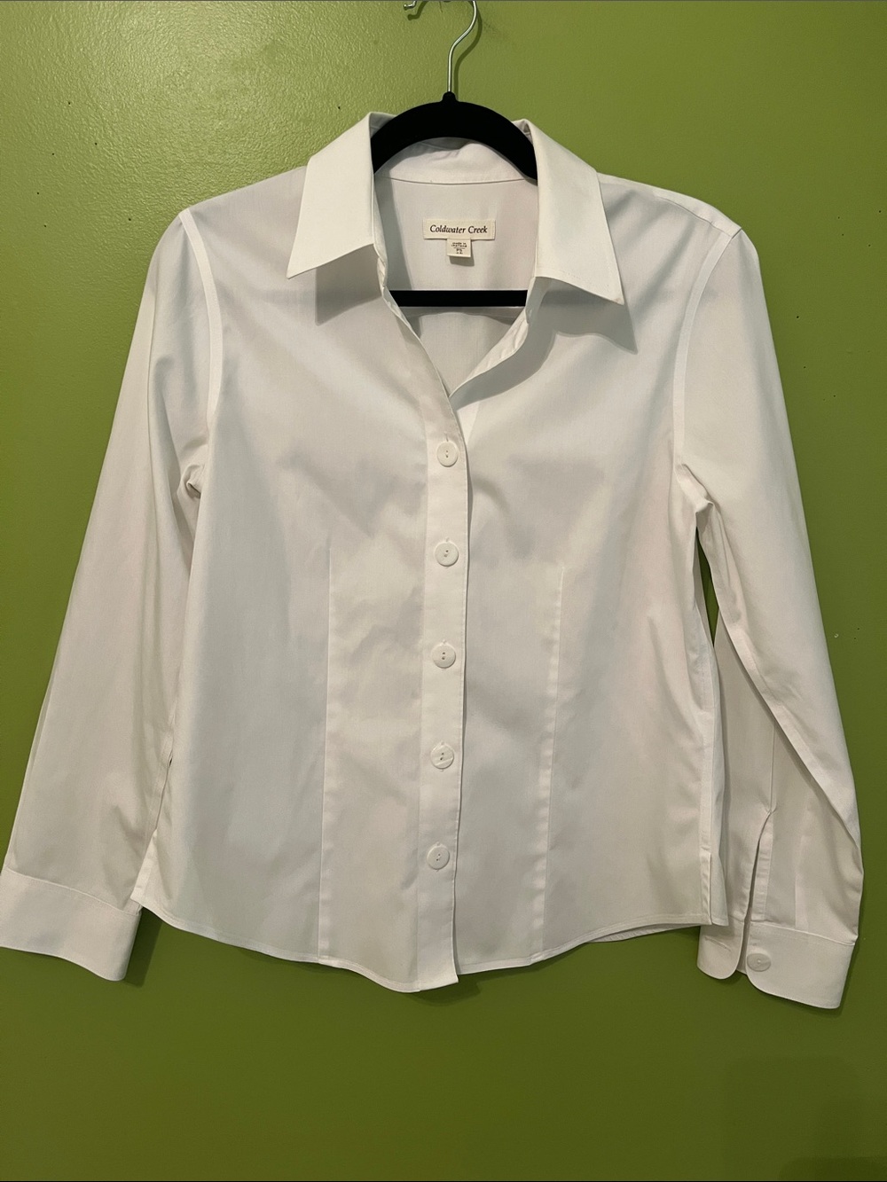 Coldwater Creek Pin Point Cotton Fitted White Shirt
